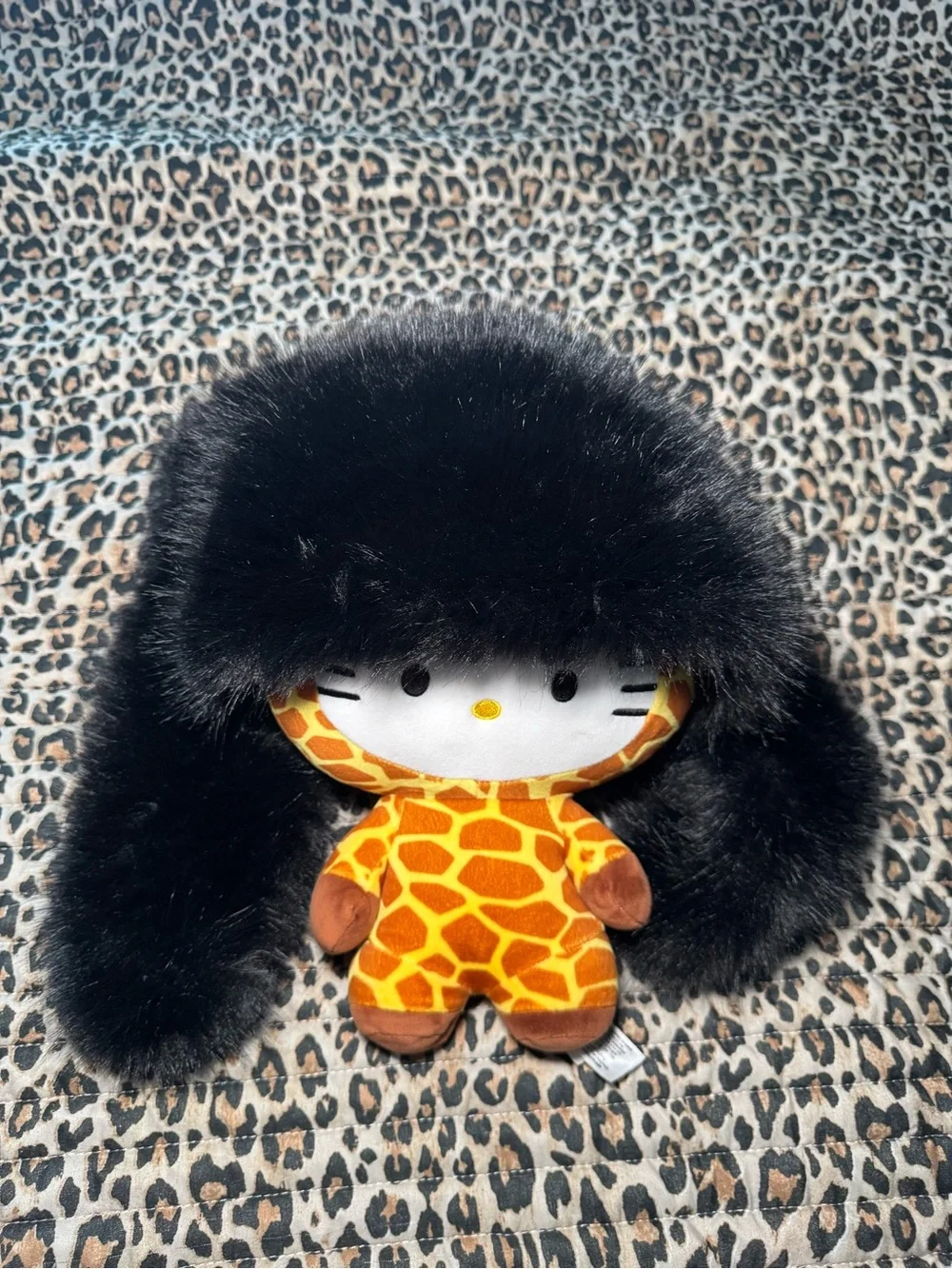 Bunny Hat with Black Faux Fur Hood (Hello kitty NOT included )
